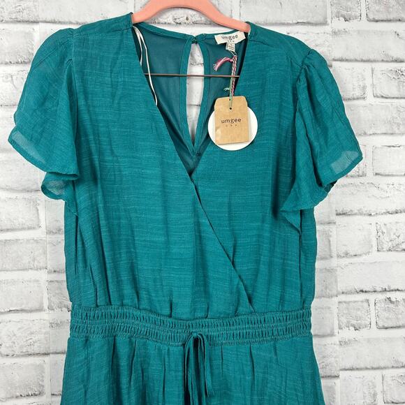 Umgee Gauzey V Neck Flutter Sleeve Mini Dress Teal Sz S NEW - Picture 4 of 8